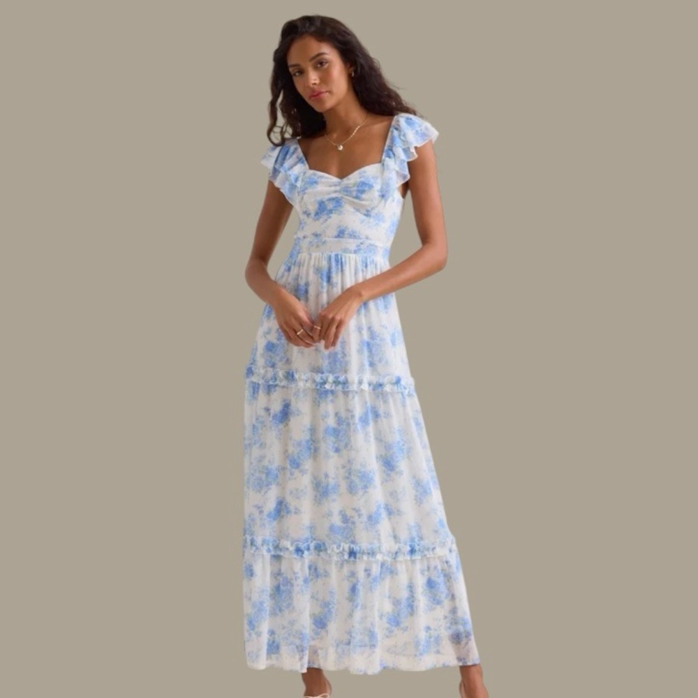 Altar'd State White and Light Blue Floral Maxi Dress